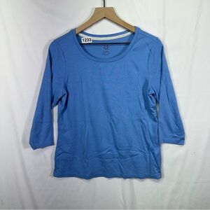 Isaac Mizrahi Live Essentials Blue Scoop Neck 3/4 Sleeve Top Size M